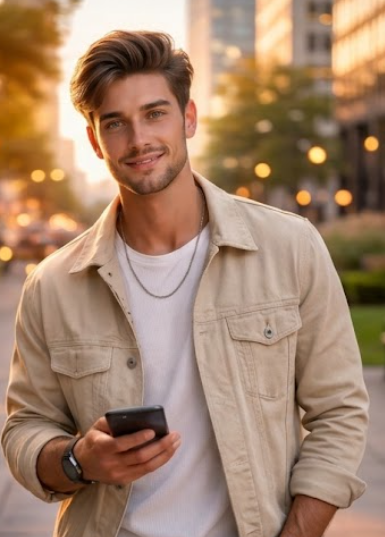 Influencer sitting outdoors